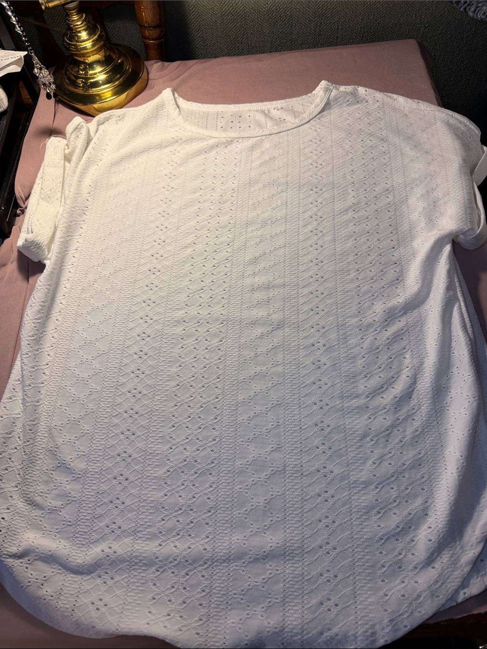 SHEIN White Eyelet Short Sleeve Tunic Blouse